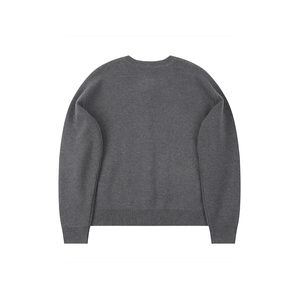 Grey Zip-Up Wool Knit Cardigan