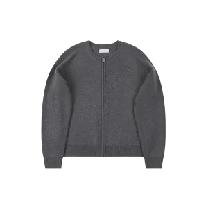 Grey Zip-Up Wool Knit Cardigan