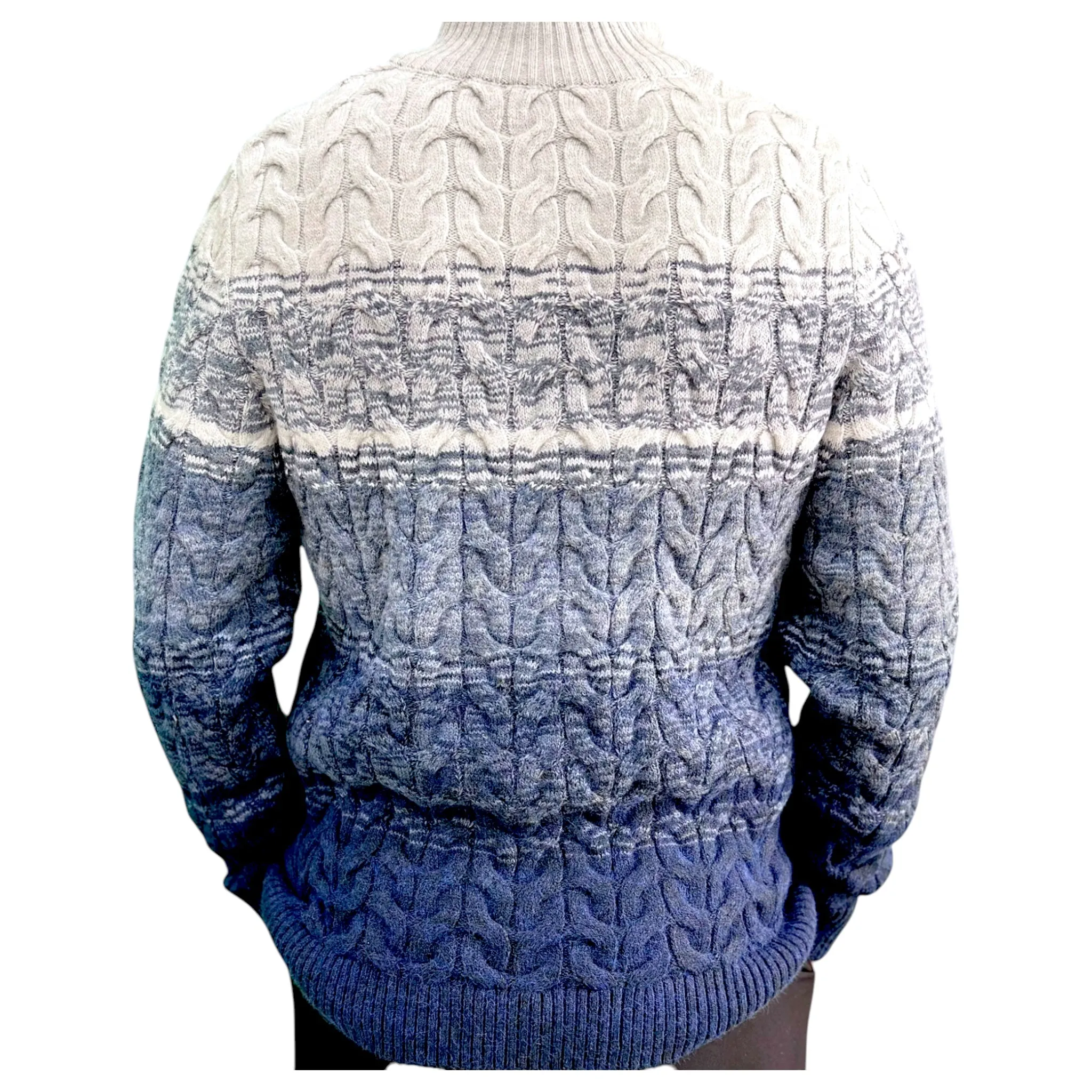 Gunky Winter Crew Neck Sweater- 100% Wool -  Navy Blue  Combined with Light to Blue to Light Gray