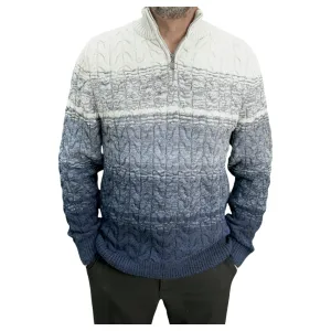 Gunky Winter Crew Neck Sweater- 100% Wool -  Navy Blue  Combined with Light to Blue to Light Gray