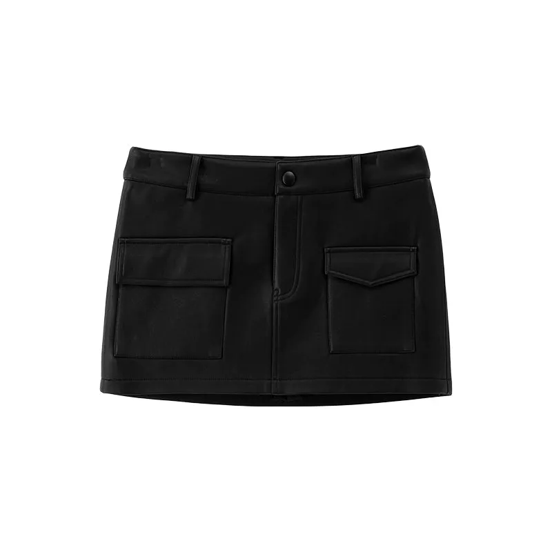 H-Type Faux Leather Mini Skirt