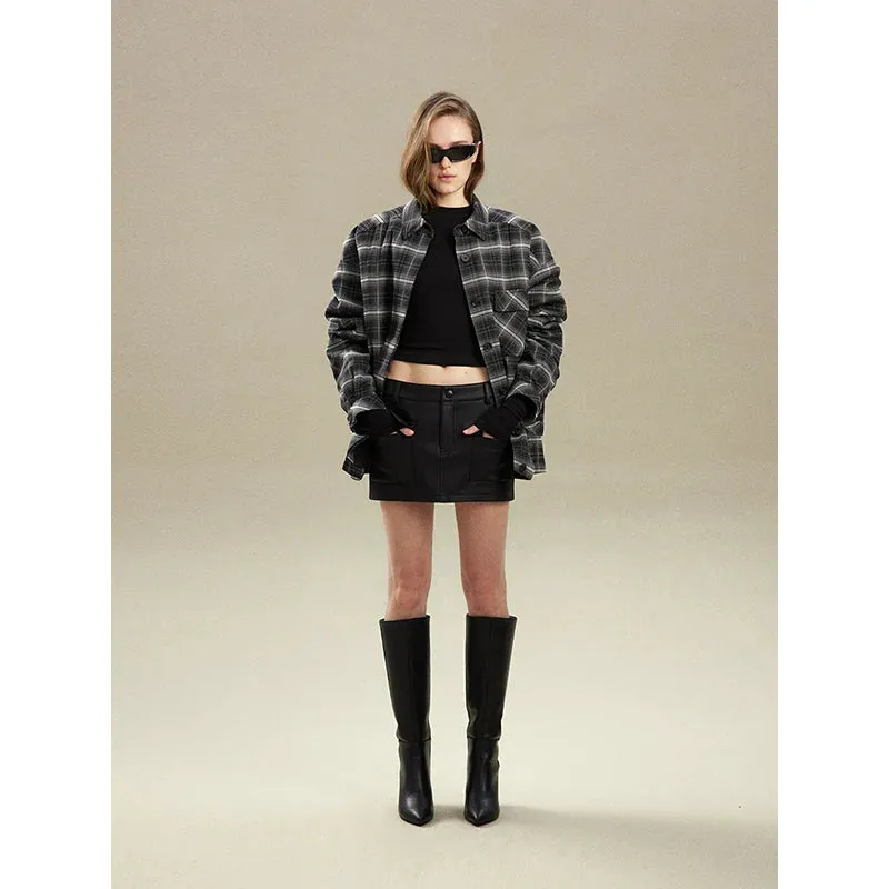 H-Type Faux Leather Mini Skirt