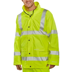Hi-vis Breathable PU Jacket with Concealed Hood - Saturn Yellow