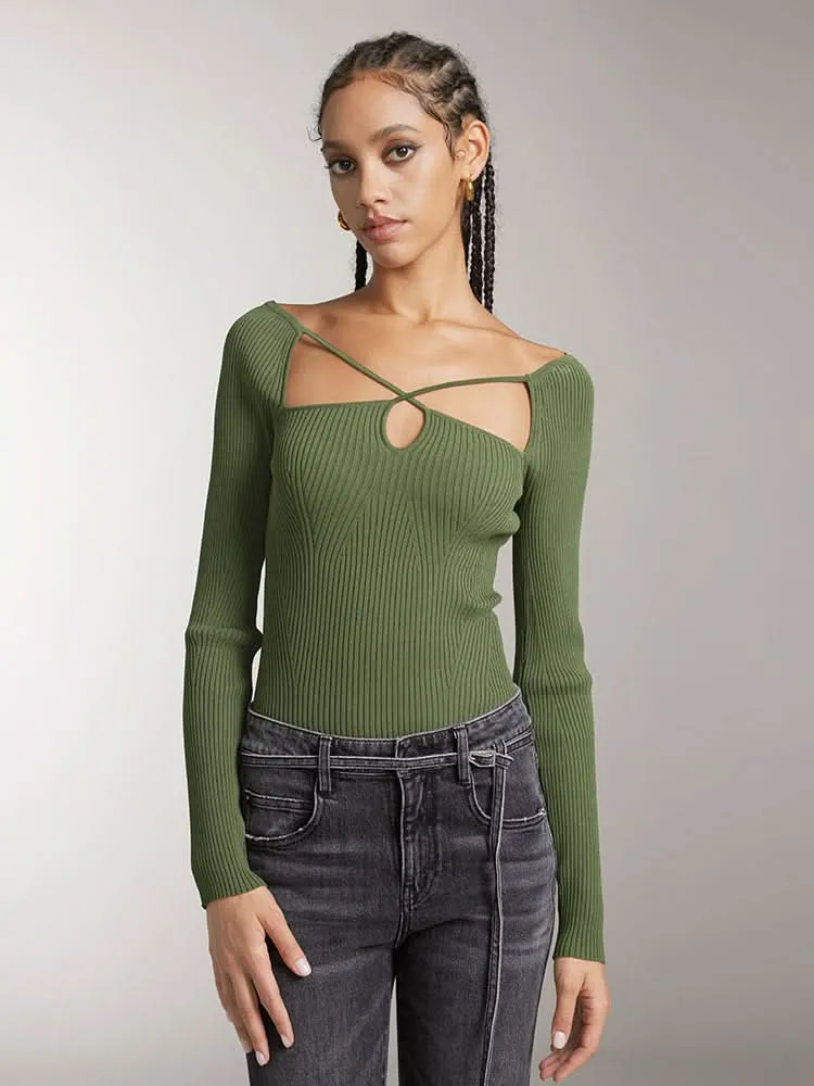Hollow Design Slim Fit Knit Top