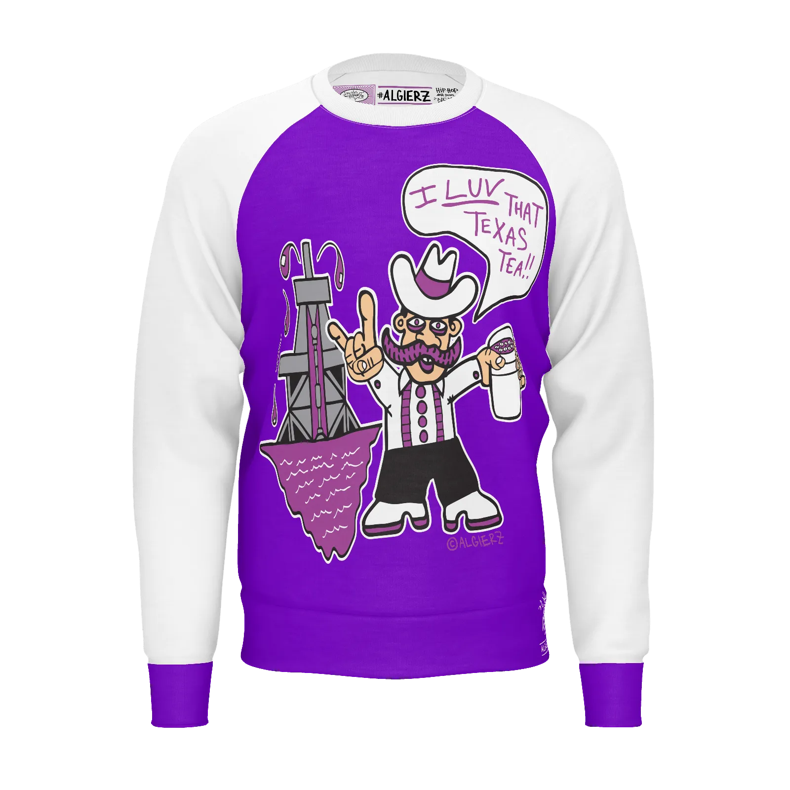I love That Texas Tea, Longsleeve Raglan, Purple with White REMIX