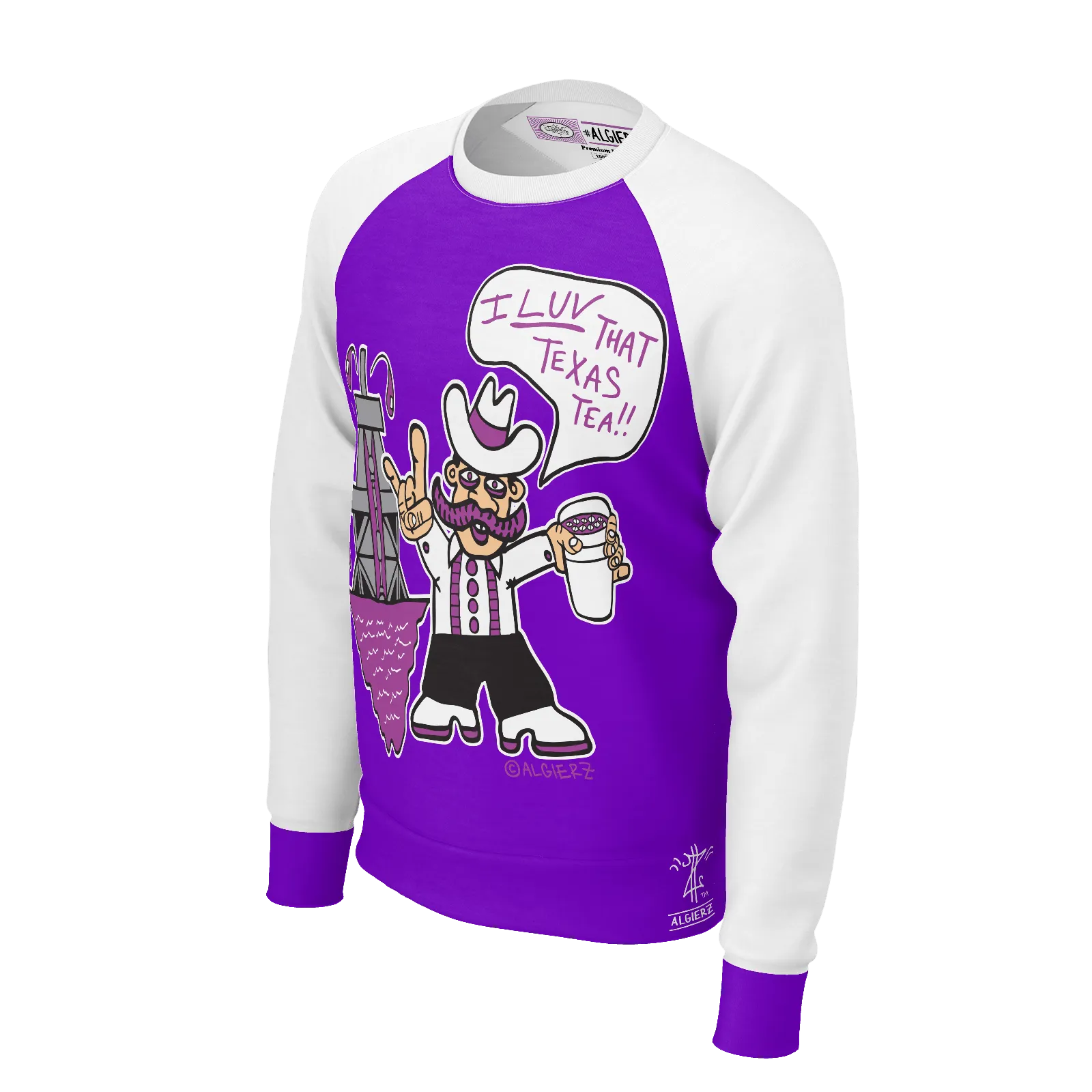 I love That Texas Tea, Longsleeve Raglan, Purple with White REMIX