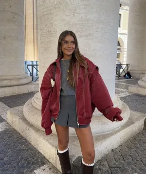 Ingrid | Oversized Leather Bomber Jacket