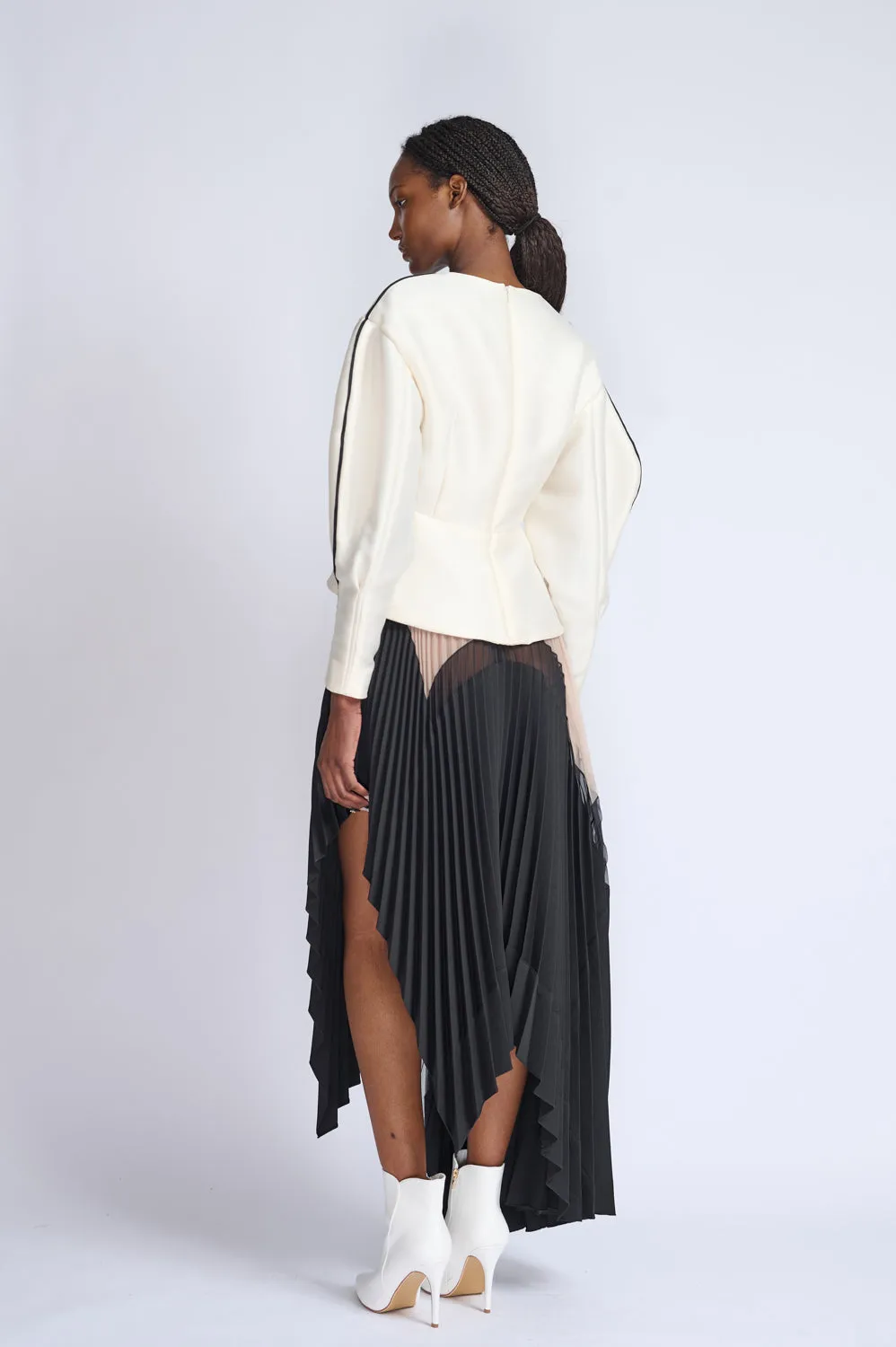 Ivory Gazar Top with Bouncy Sleeves