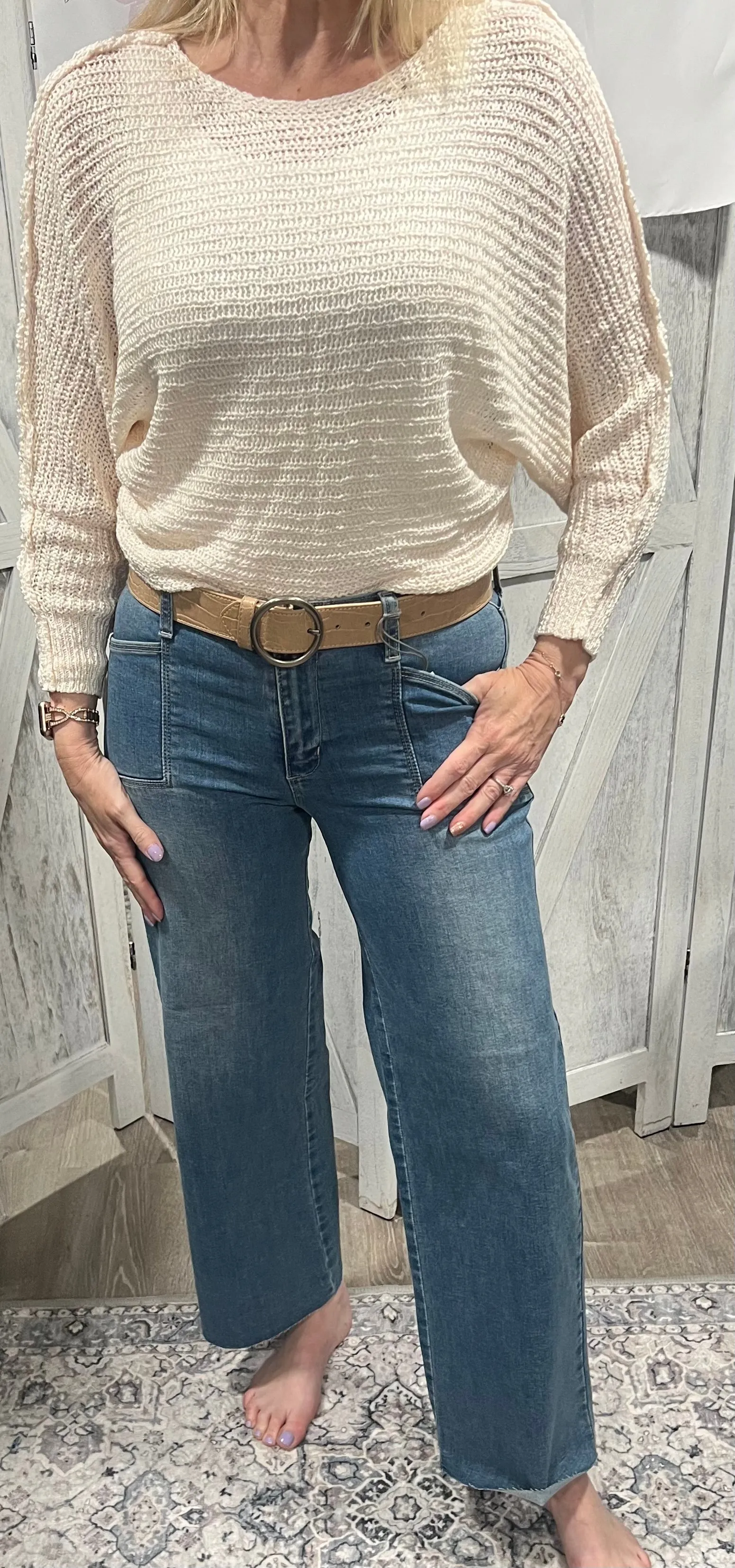 Ivory Open Knit Light Weight Sweater