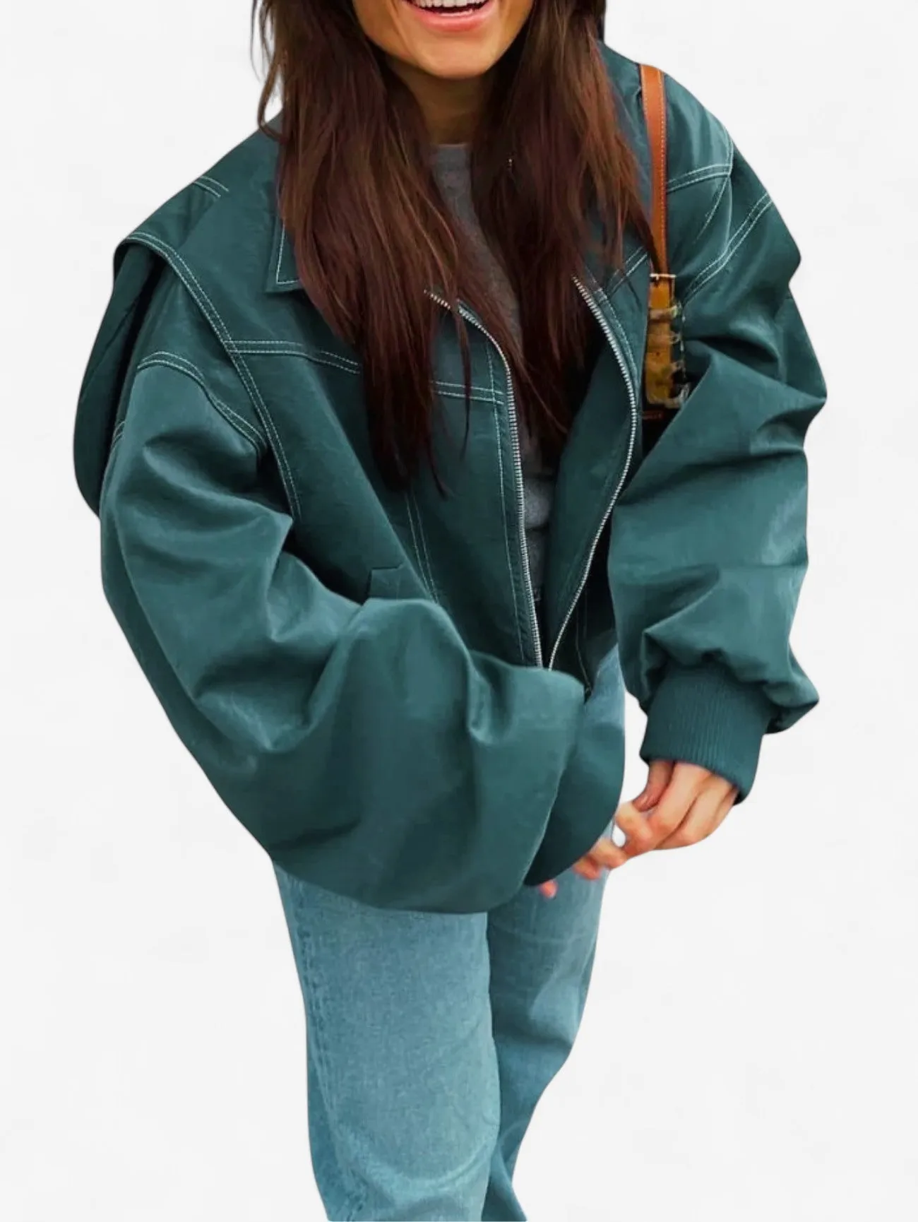 Jada | Women's Oversized Zip Up Bomber Jacket with Pockets