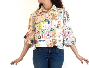 Jericho Road white oversized shirt with fun and bright print size 10