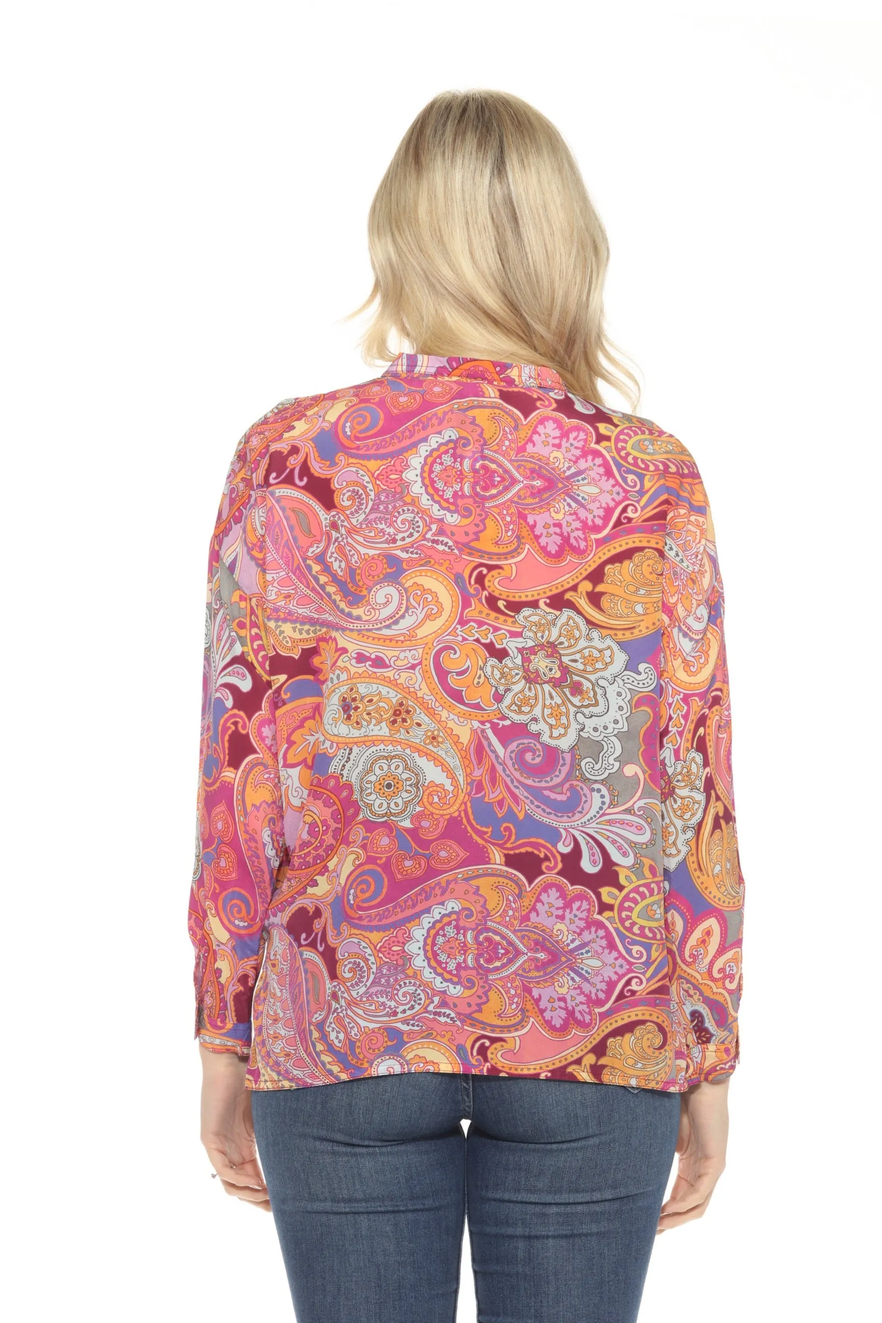Johnny Was Pink Audrey Oversized Paisley Silk Blouse C17624B