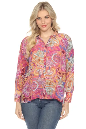 Johnny Was Pink Audrey Oversized Paisley Silk Blouse C17624B