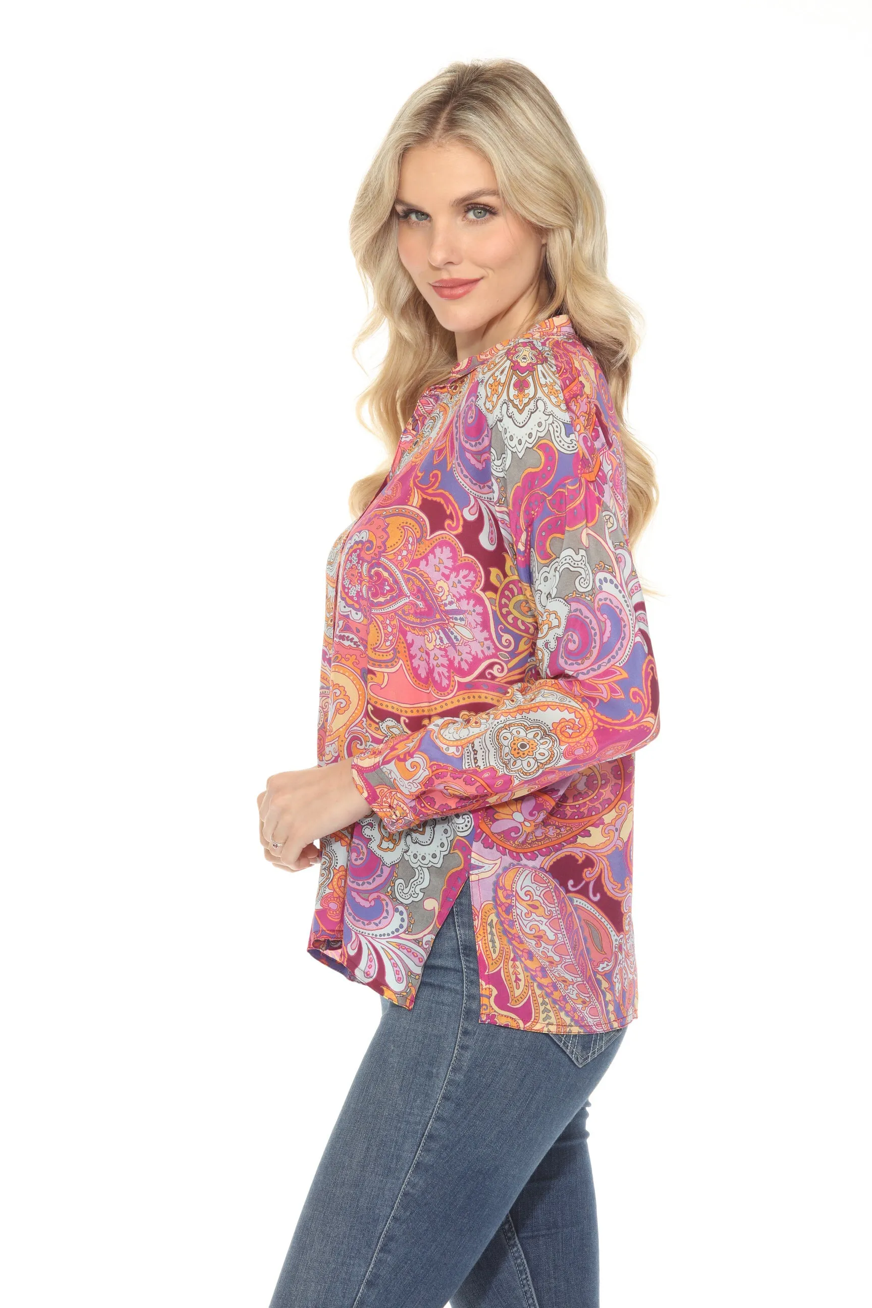 Johnny Was Pink Audrey Oversized Paisley Silk Blouse C17624B