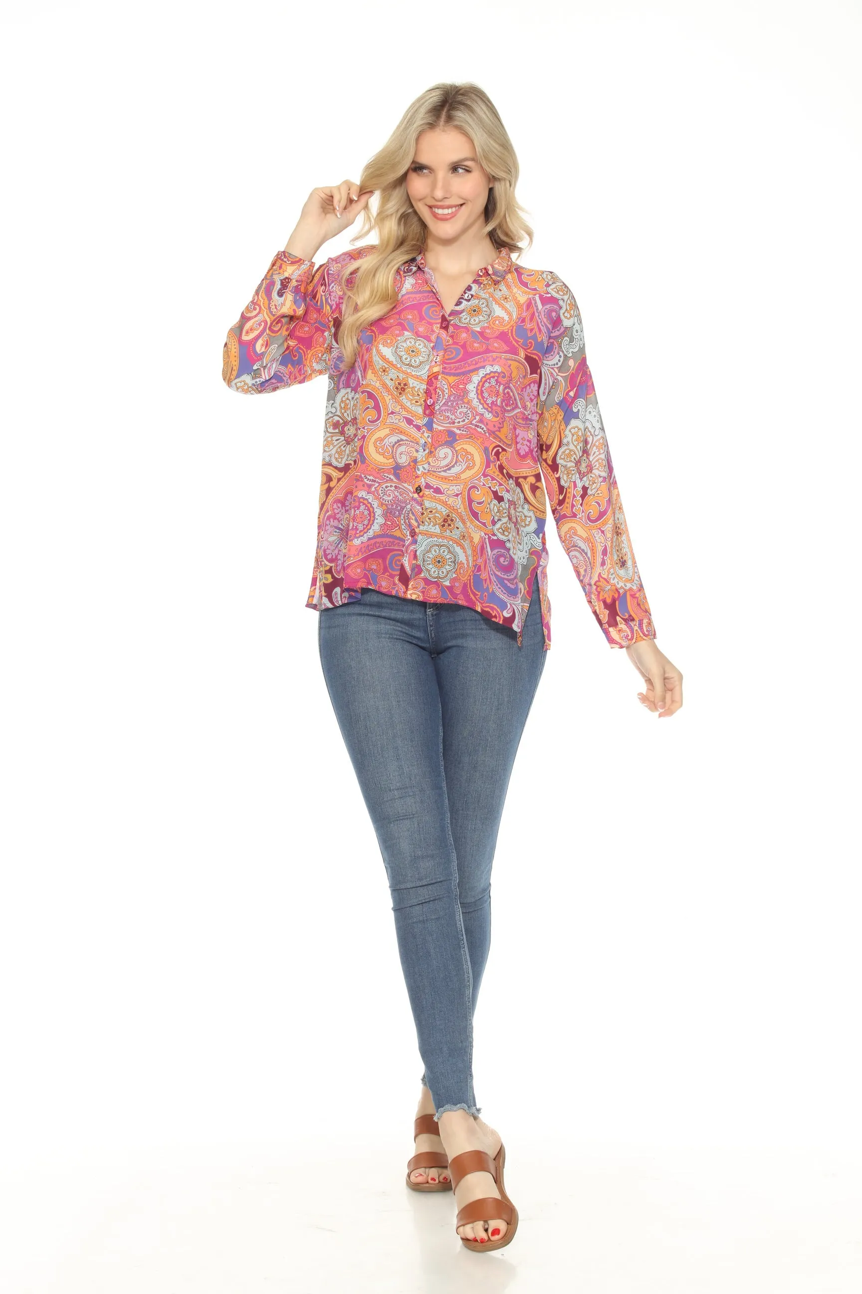 Johnny Was Pink Audrey Oversized Paisley Silk Blouse C17624B