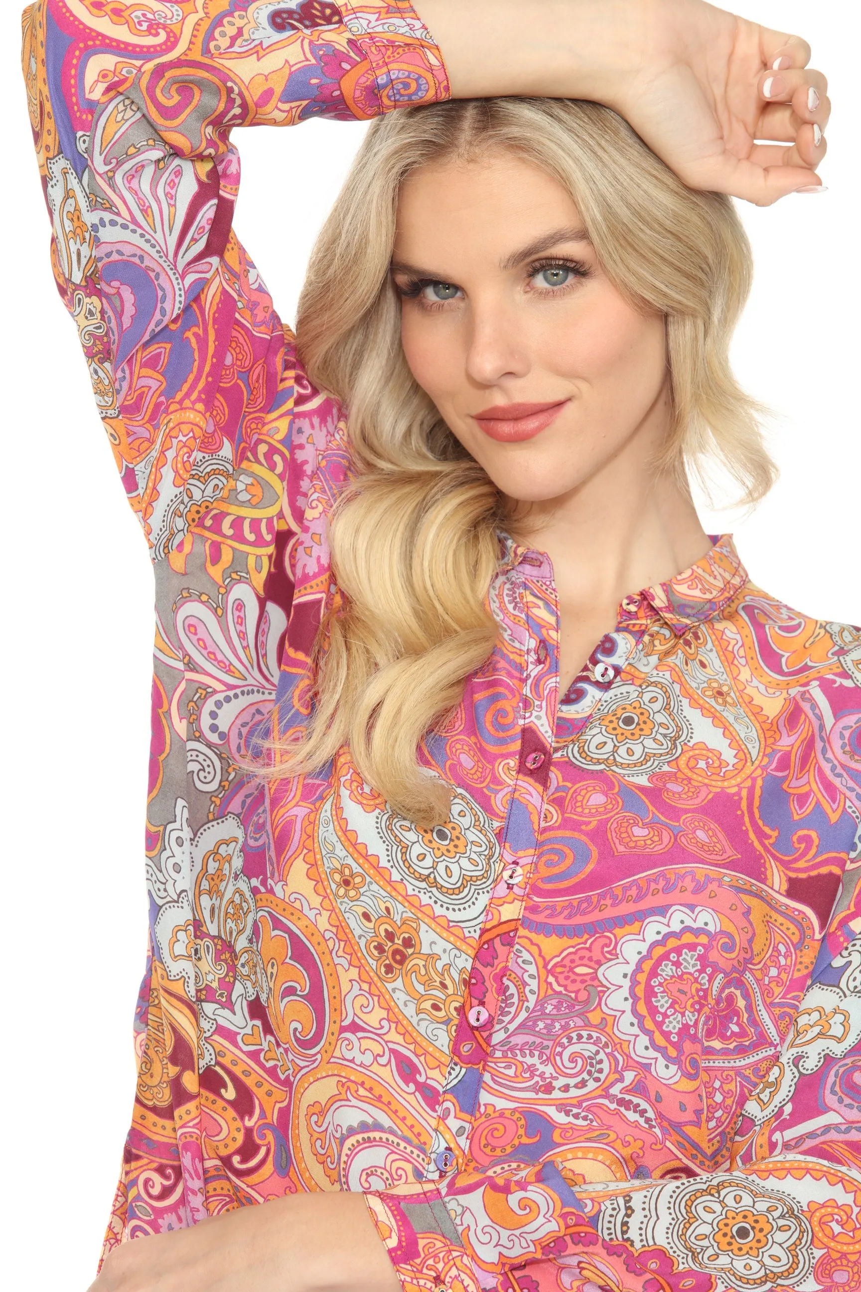 Johnny Was Pink Audrey Oversized Paisley Silk Blouse C17624B