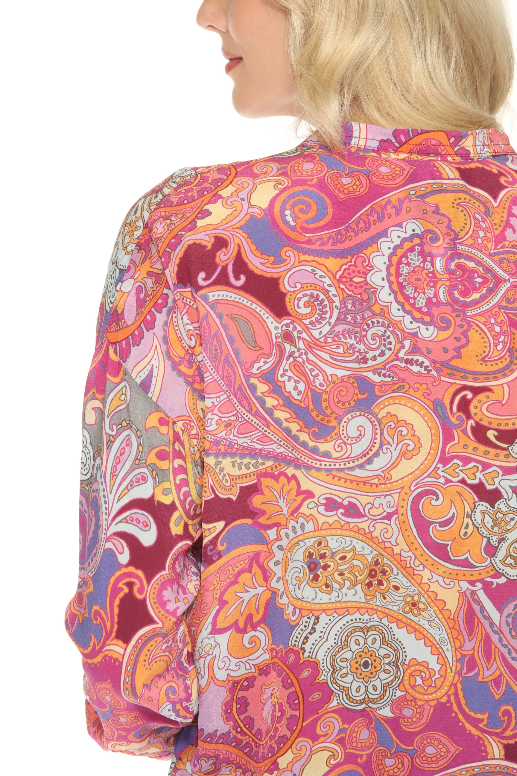 Johnny Was Pink Audrey Oversized Paisley Silk Blouse C17624B