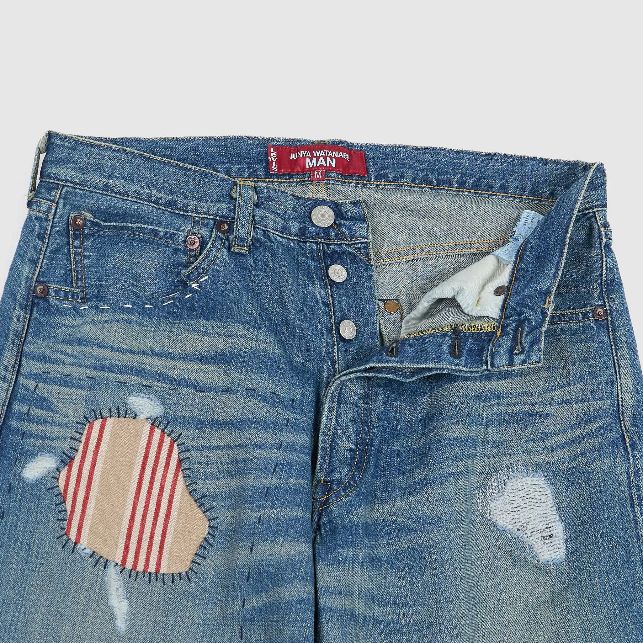 Junya Watanabe Man Straight Patched and Repaired Denim Jeans