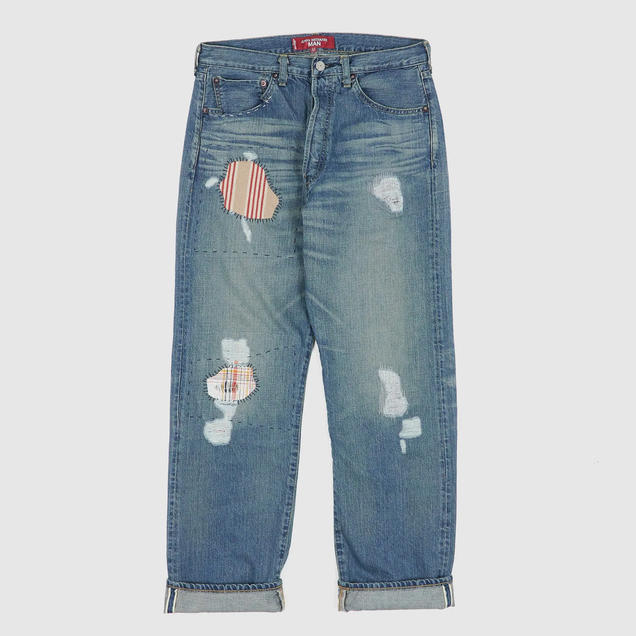 Junya Watanabe Man Straight Patched and Repaired Denim Jeans