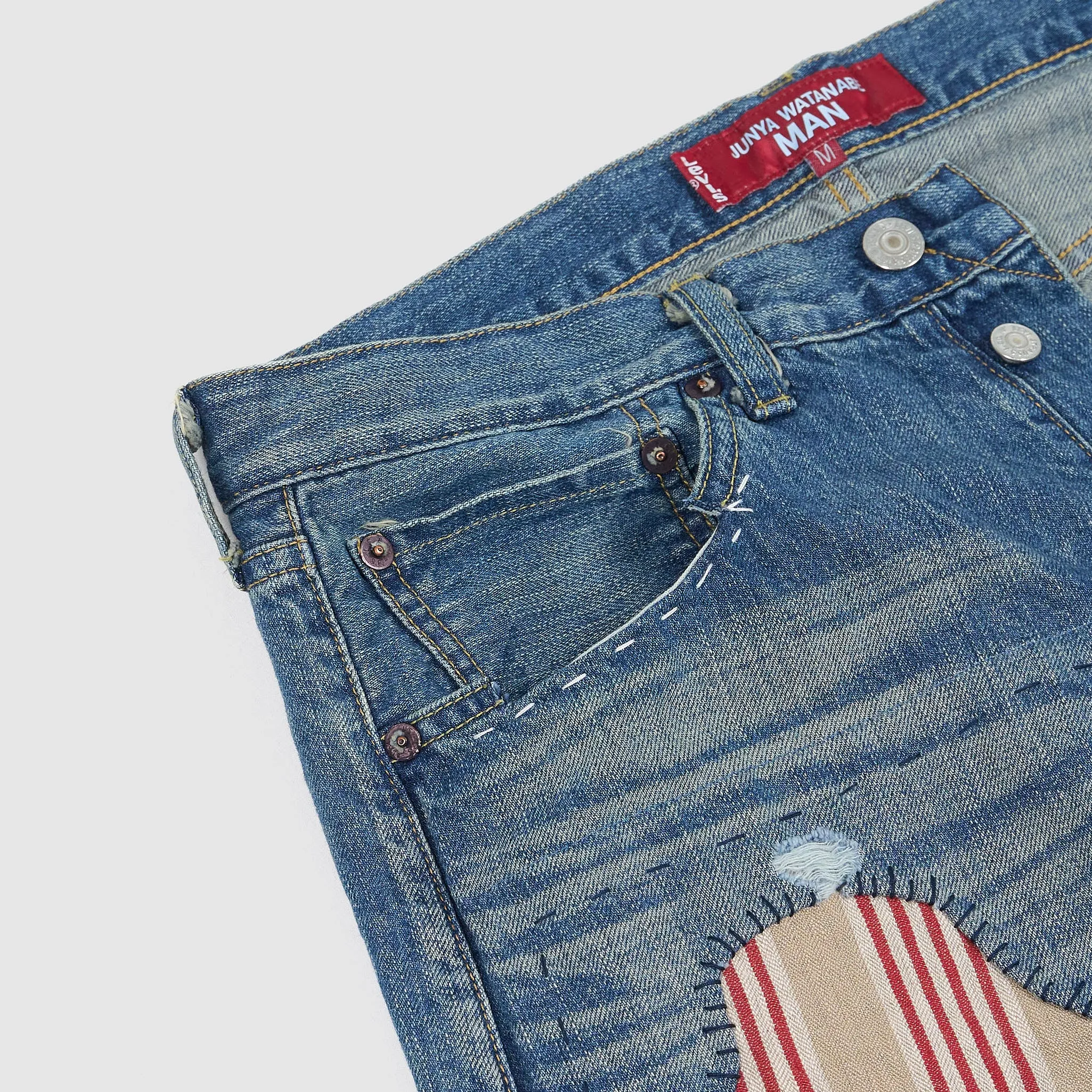 Junya Watanabe Man Straight Patched and Repaired Denim Jeans