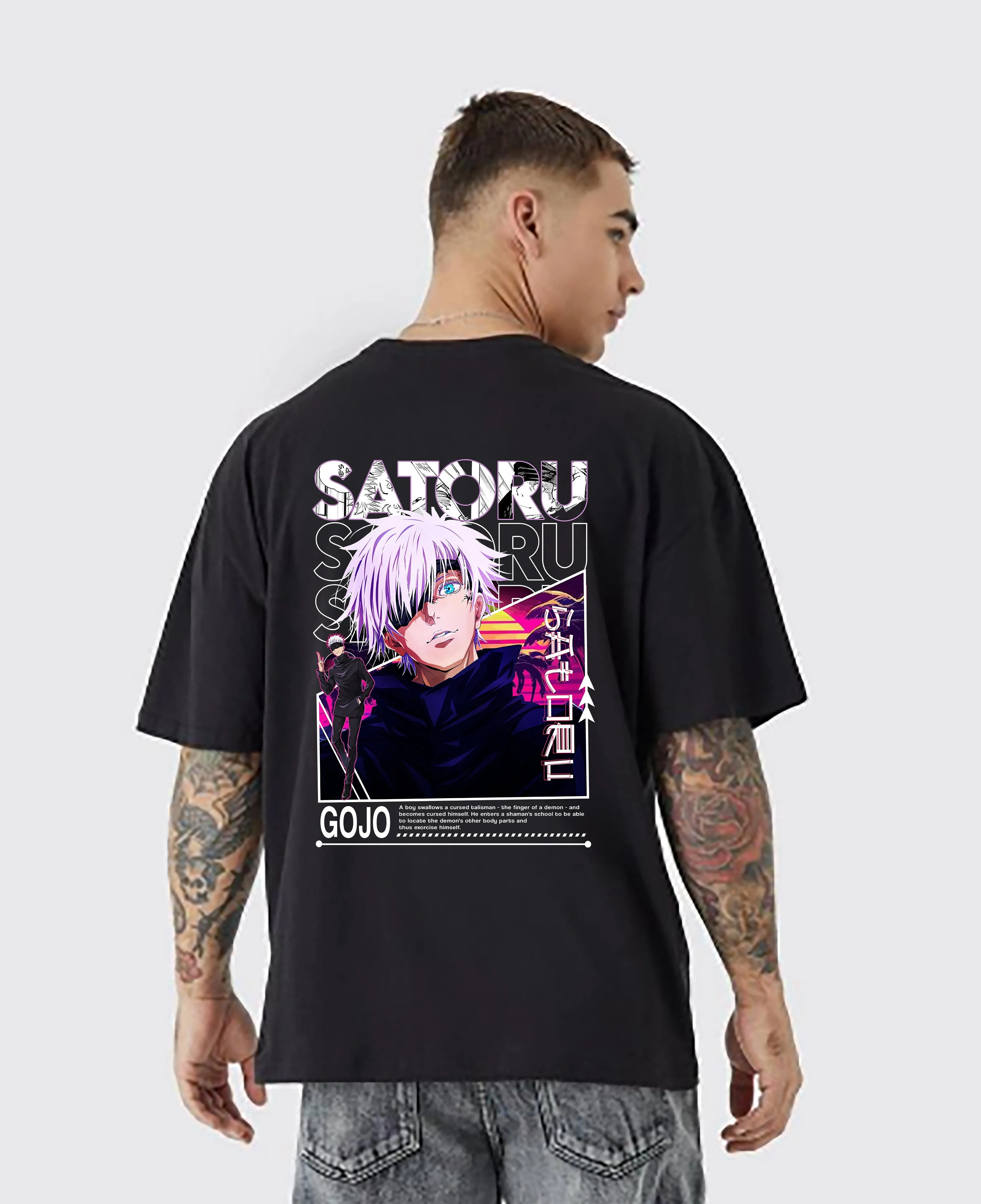 KART BLACK Men's & Women's Anime Over Sized  Printed T-Shirts T-Shirts | (MT - ANIME - SATURO ONE EYE)