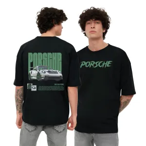 KART BLACK Men's & Women's Oversized Green Porsche Printed T-Shirts
