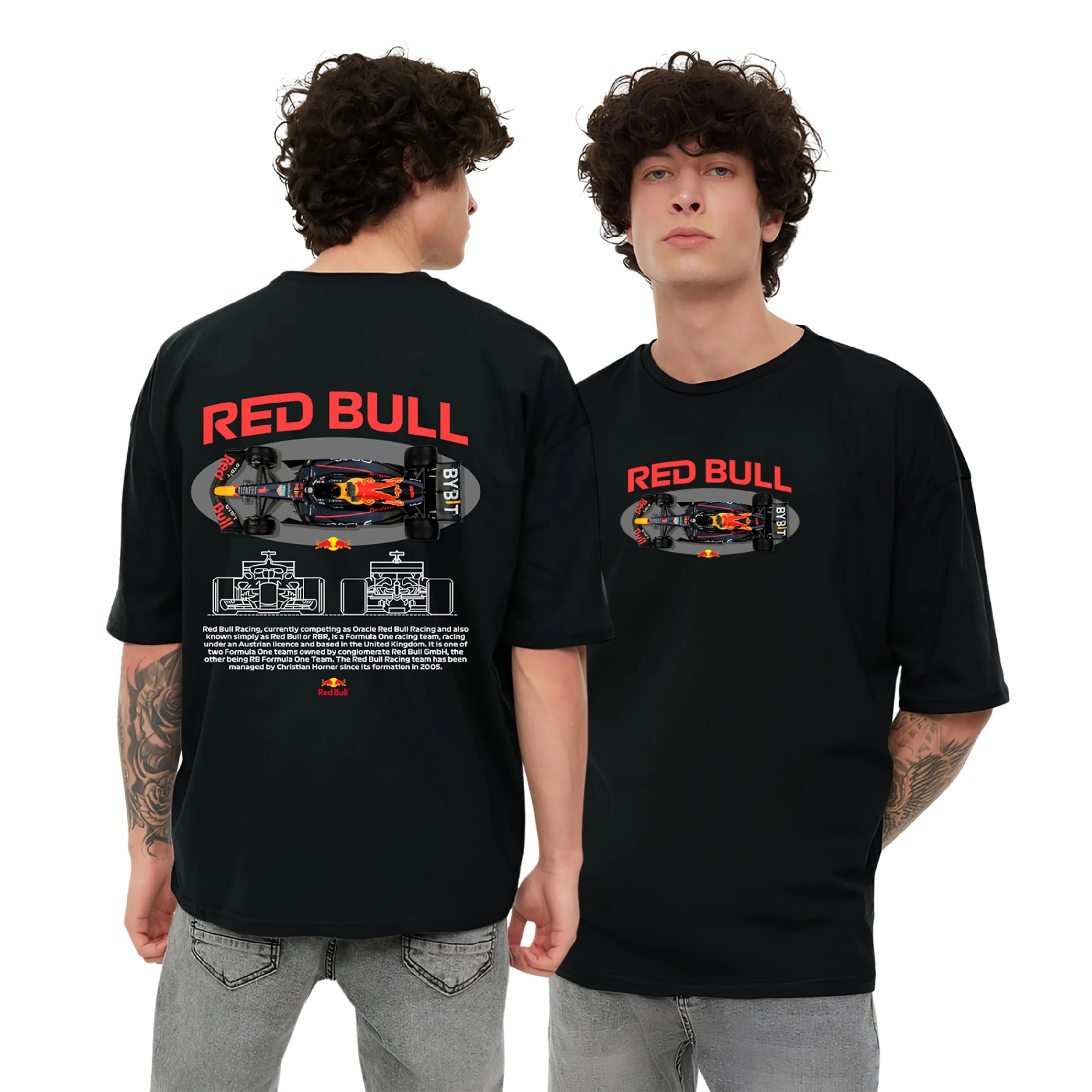 KART BLACK Men's & Women's Oversized Red Bull Racing Printed T-Shirts
