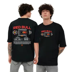 KART BLACK Men's & Women's Oversized Red Bull Racing Printed T-Shirts