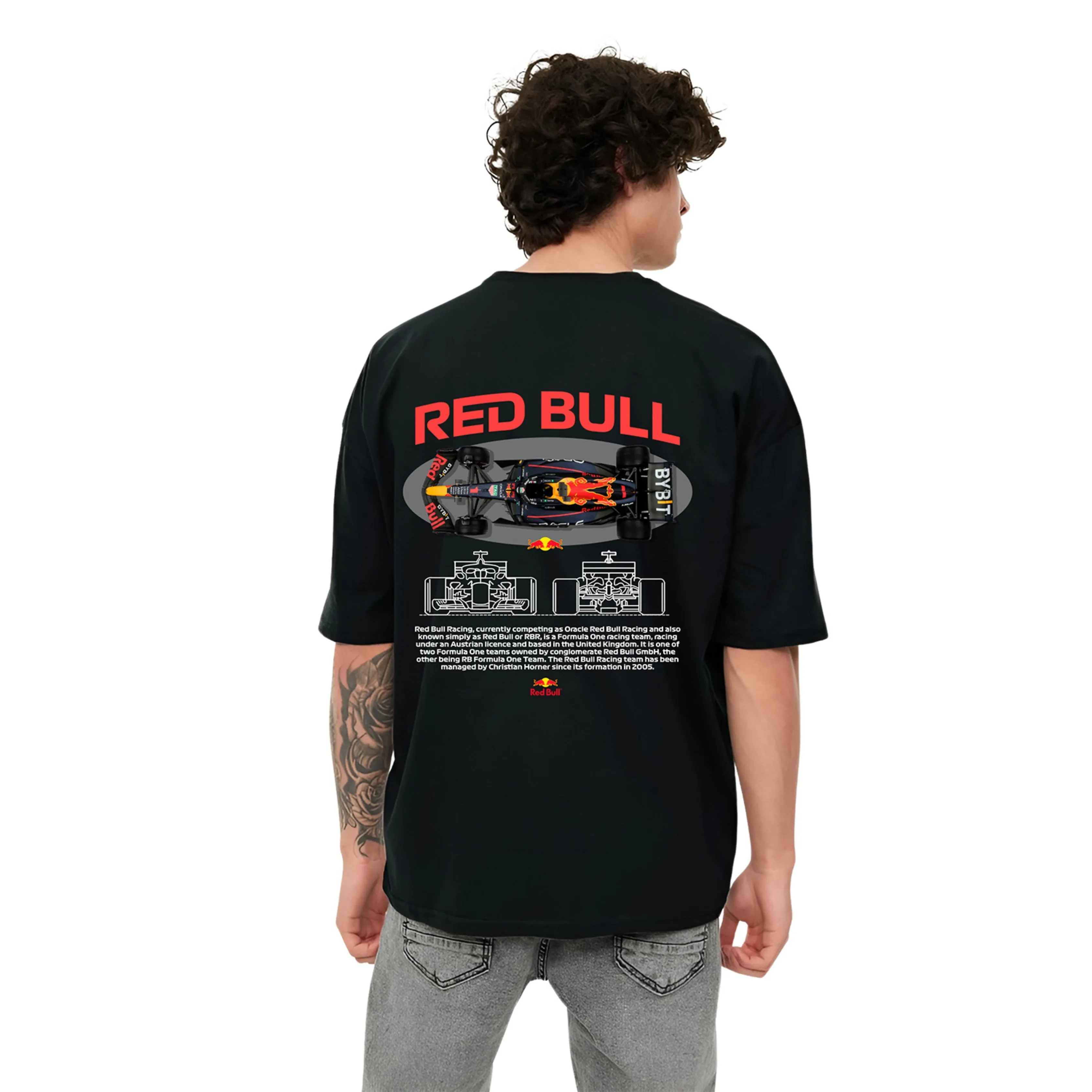 KART BLACK Men's & Women's Oversized Red Bull Racing Printed T-Shirts