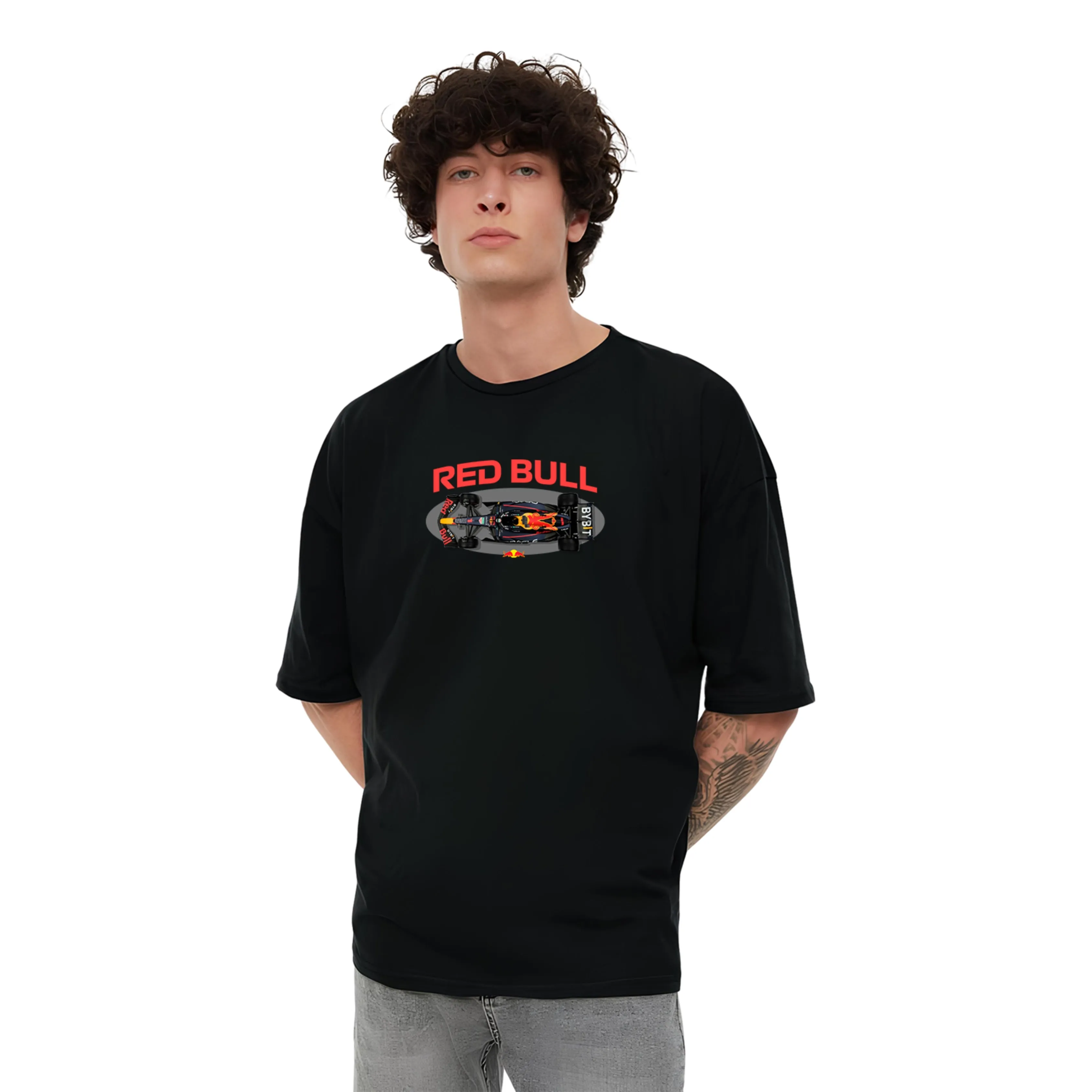 KART BLACK Men's & Women's Oversized Red Bull Racing Printed T-Shirts