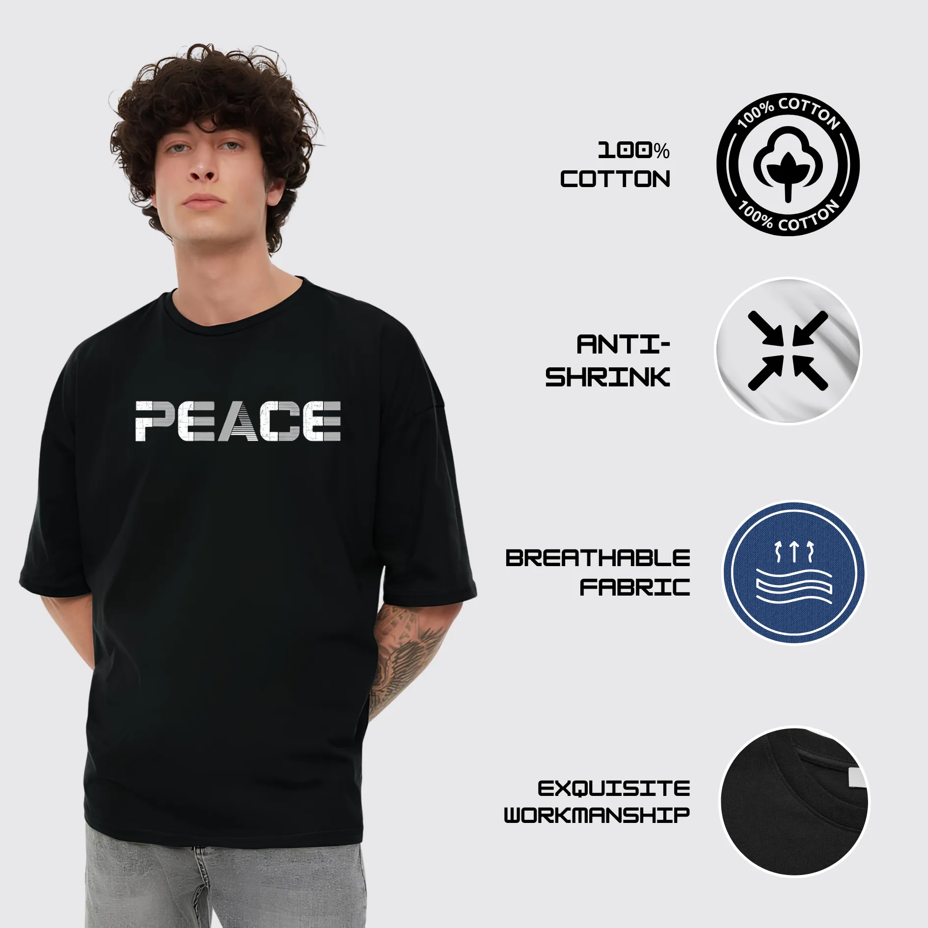 KART BLACK Men's Oversized Culture Printed T-Shirts