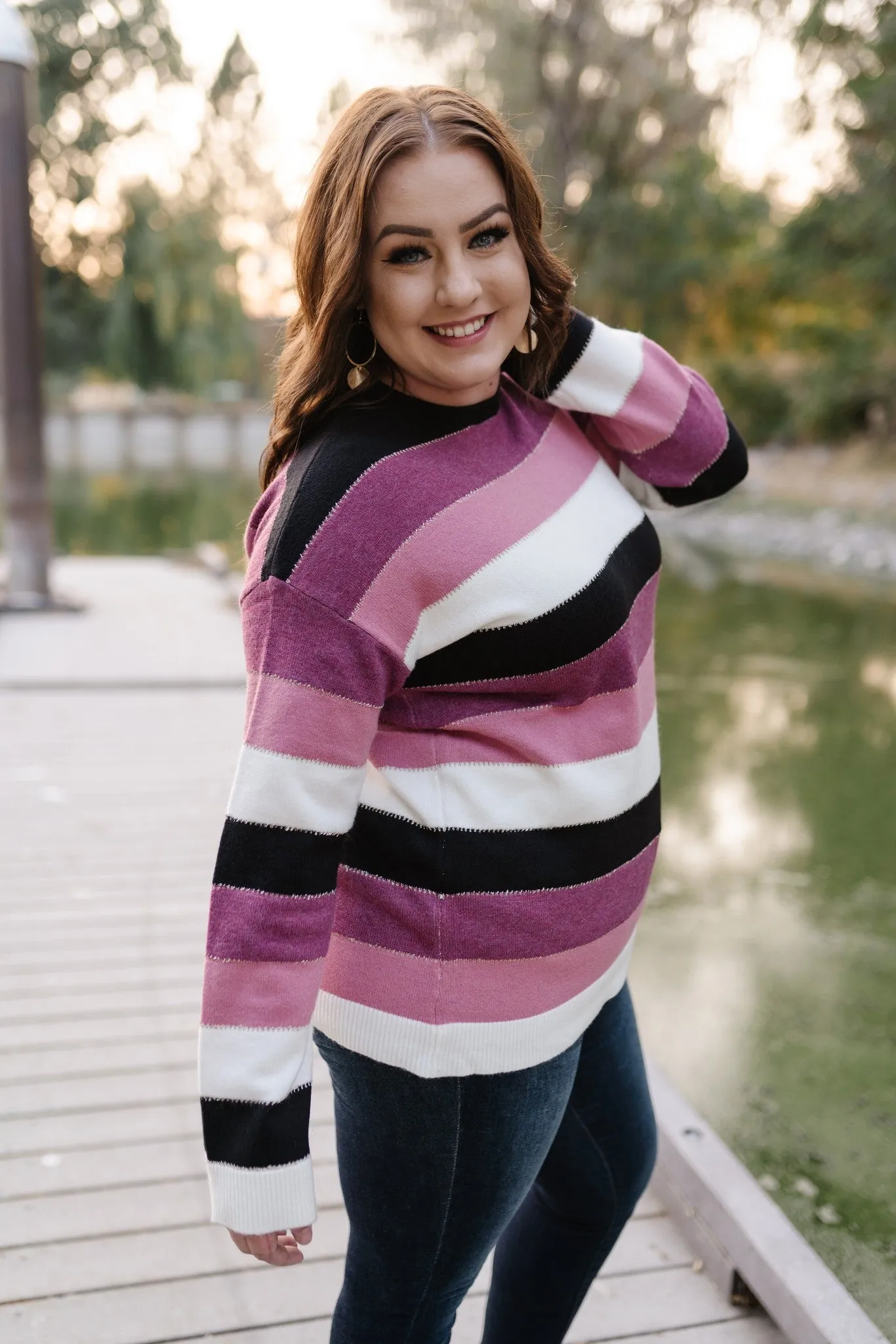 Keep Me In Mind Color Block Sweater In Plum Rose