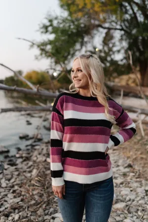 Keep Me In Mind Color Block Sweater In Plum Rose