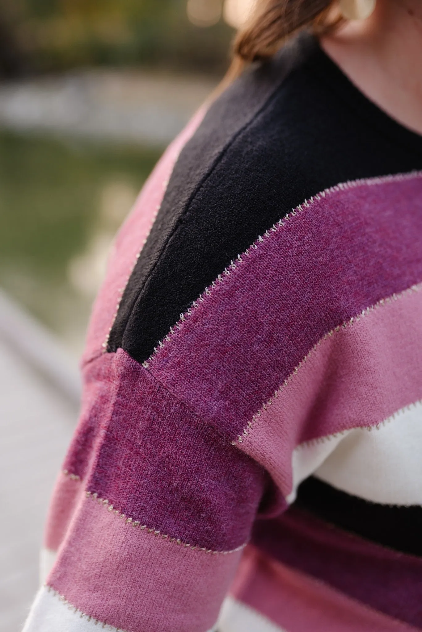 Keep Me In Mind Color Block Sweater In Plum Rose