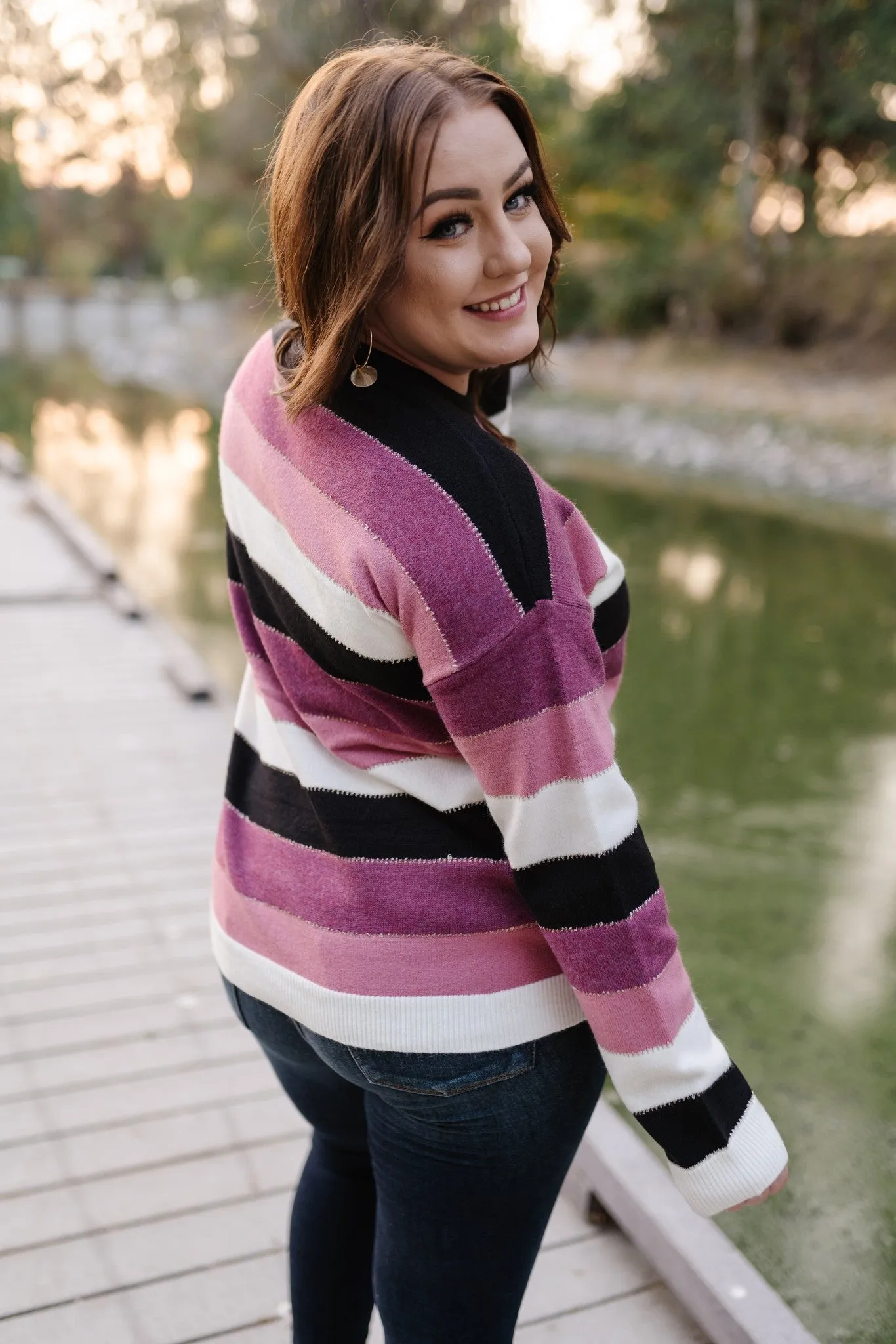 Keep Me In Mind Color Block Sweater In Plum Rose