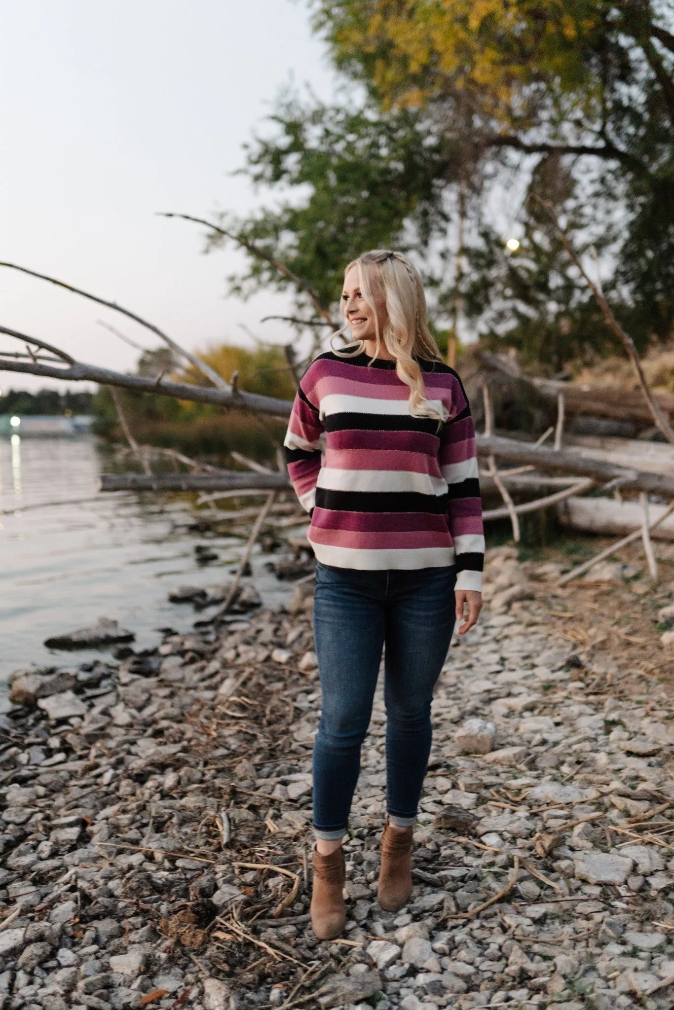 Keep Me In Mind Color Block Sweater In Plum Rose