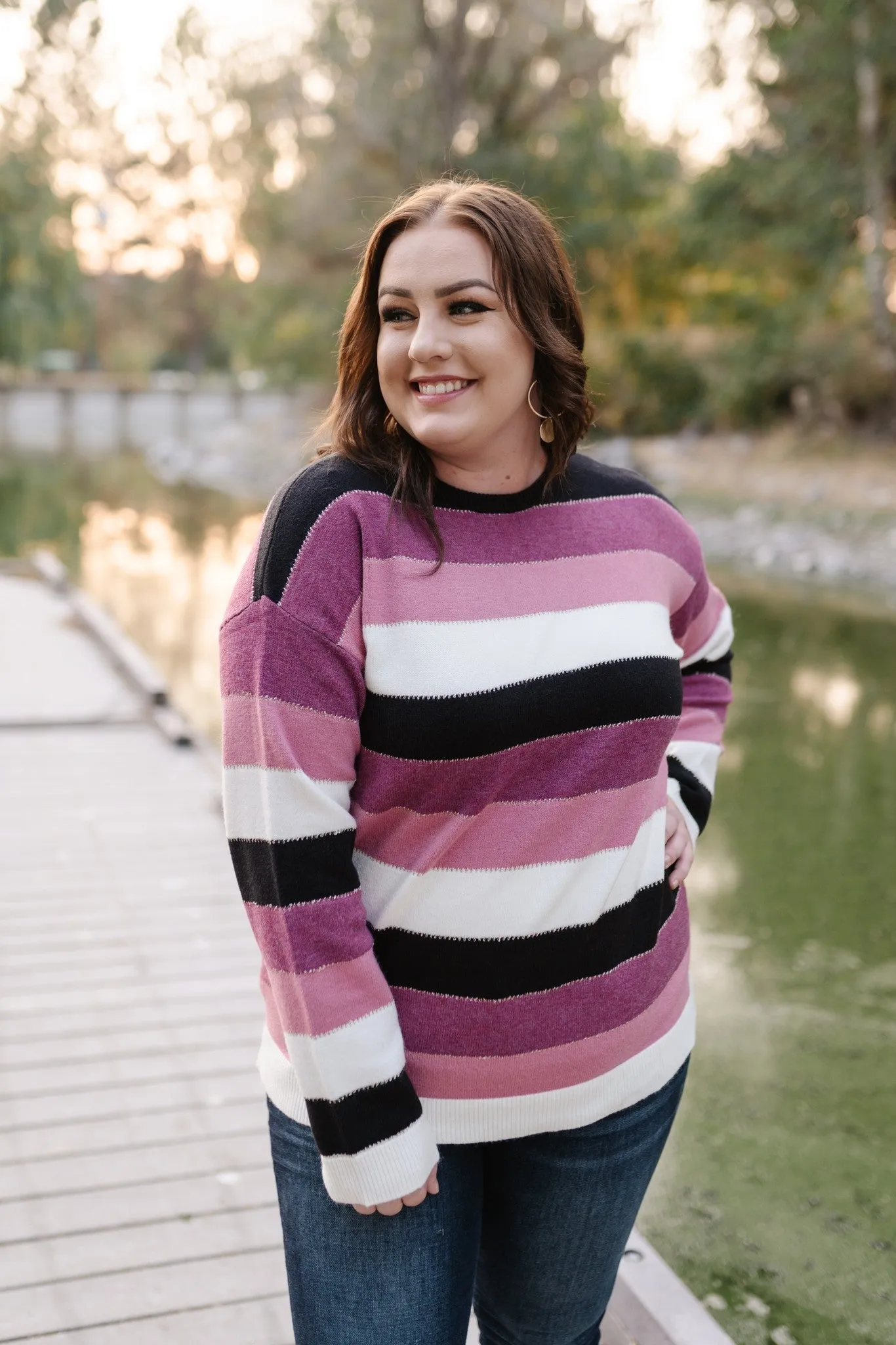 Keep Me In Mind Color Block Sweater In Plum Rose