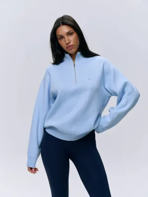 Knit Oversized Funnel Neck Zip Sweatshirt - Powder Blue