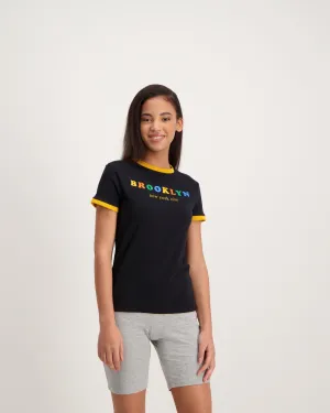 Ladies Brooklyn Ringer Tee-Black