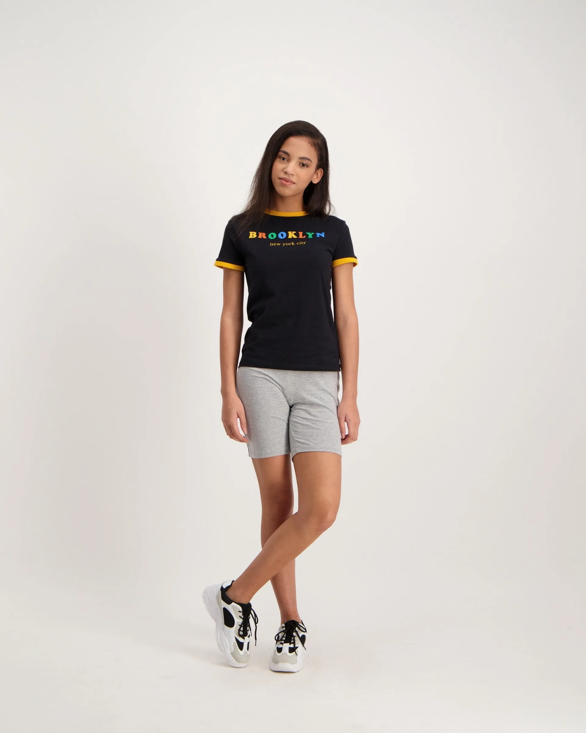 Ladies Brooklyn Ringer Tee-Black
