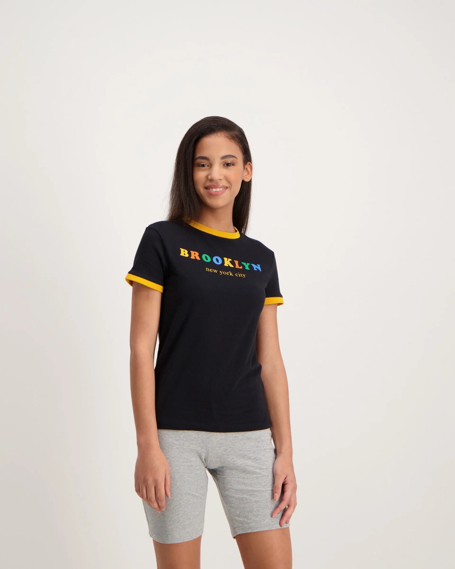Ladies Brooklyn Ringer Tee-Black