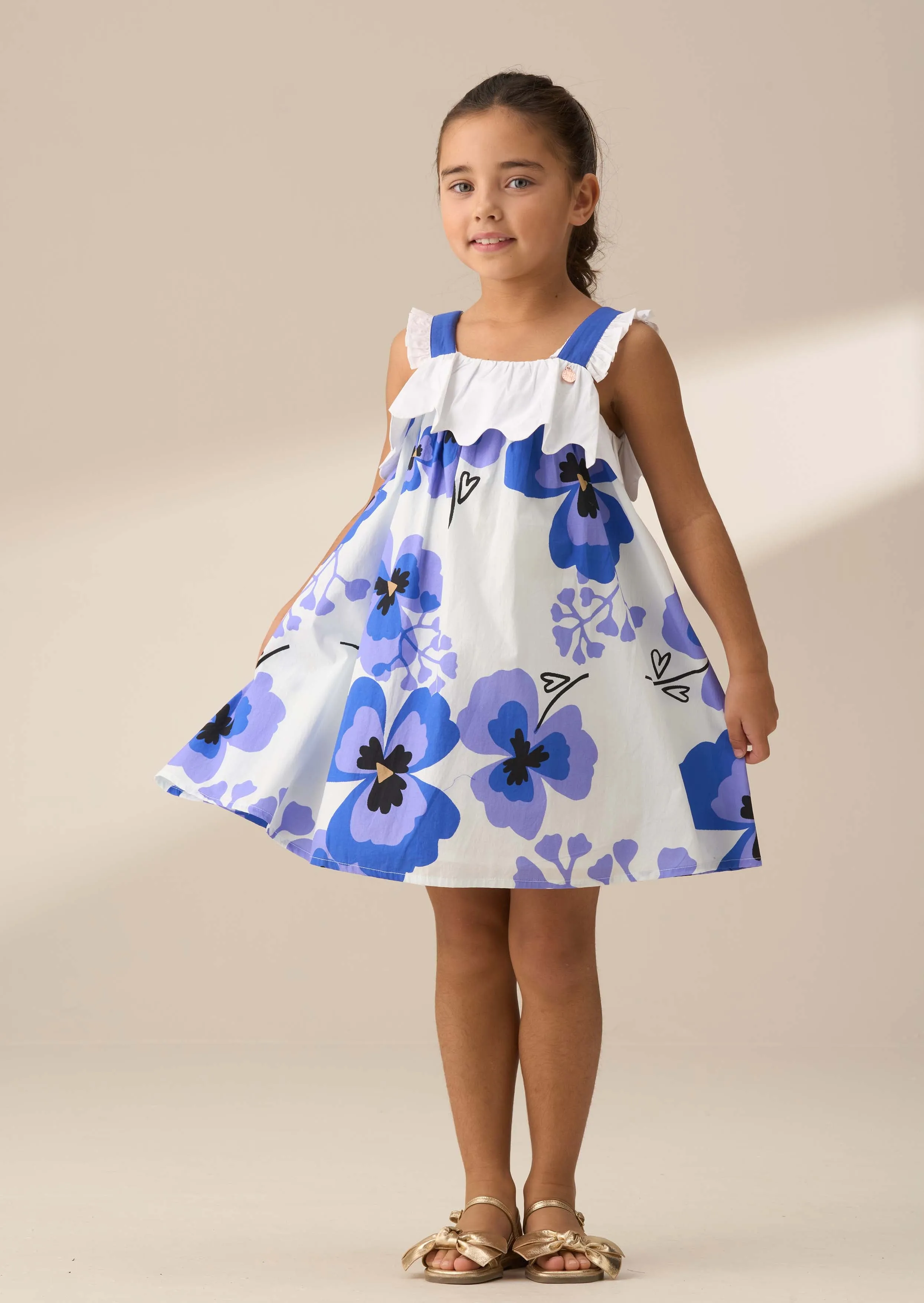 Leonie Blue Pansy Print Dress