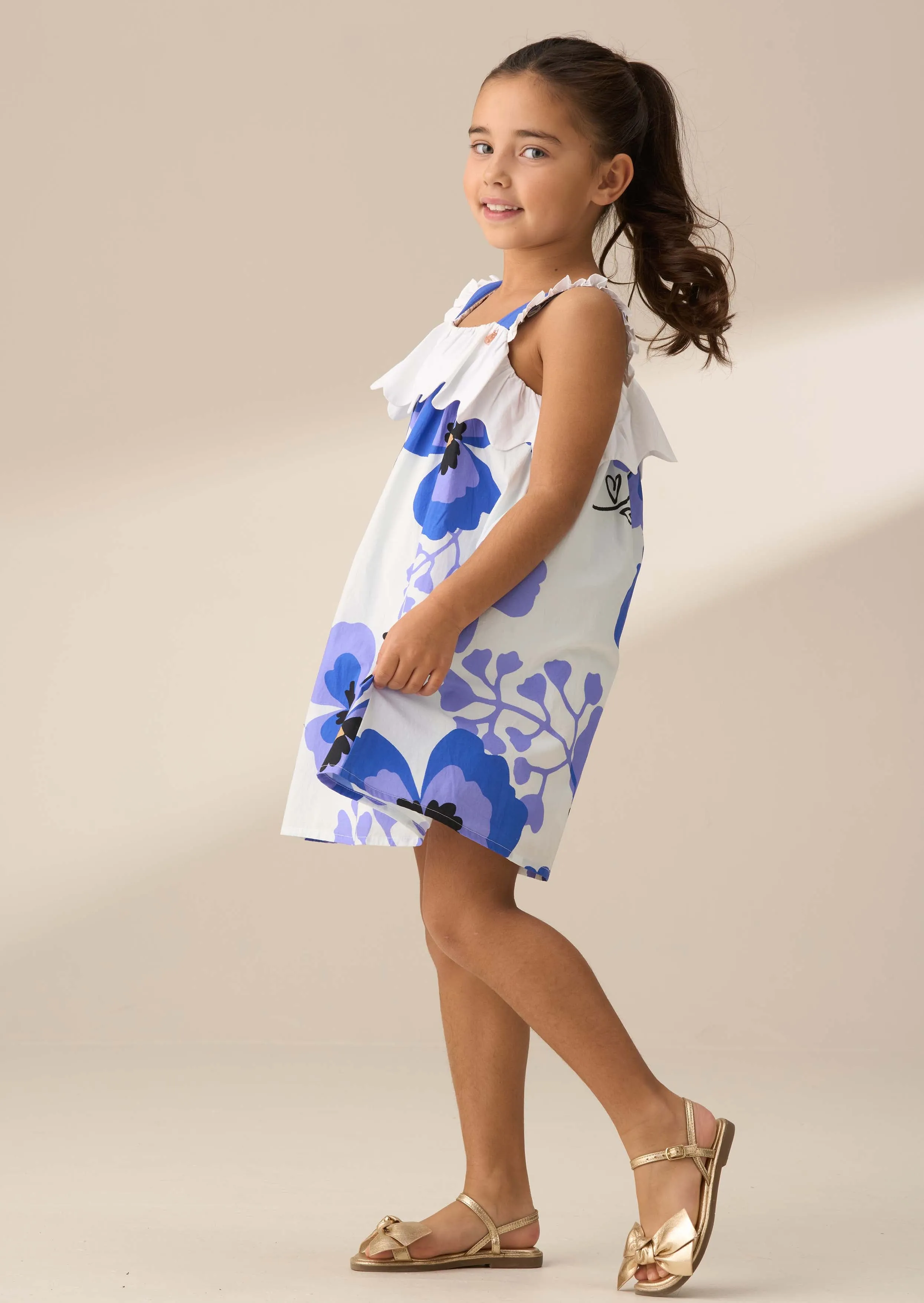 Leonie Blue Pansy Print Dress