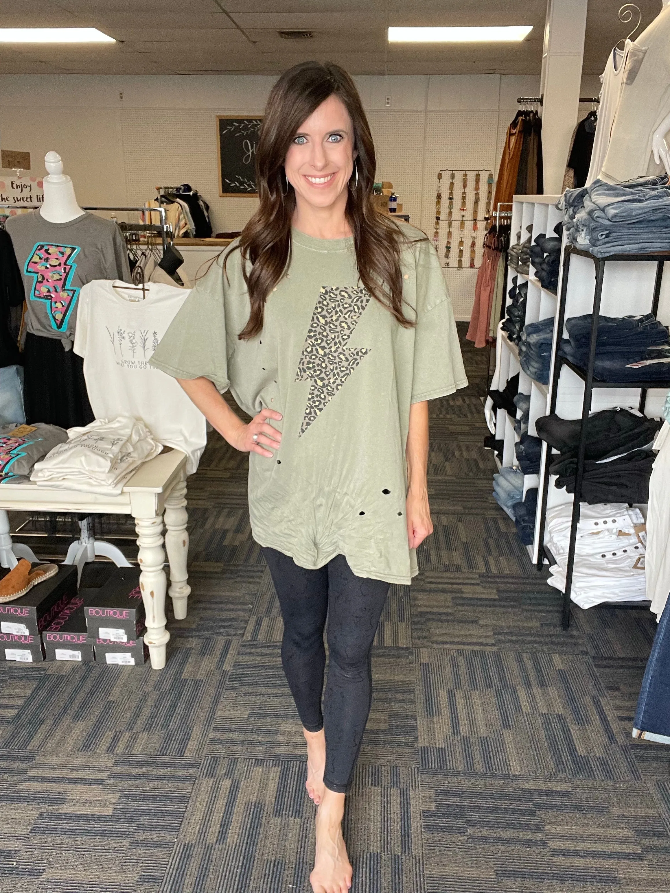 Leopard Bolt Distressed Top-2 Colors Available