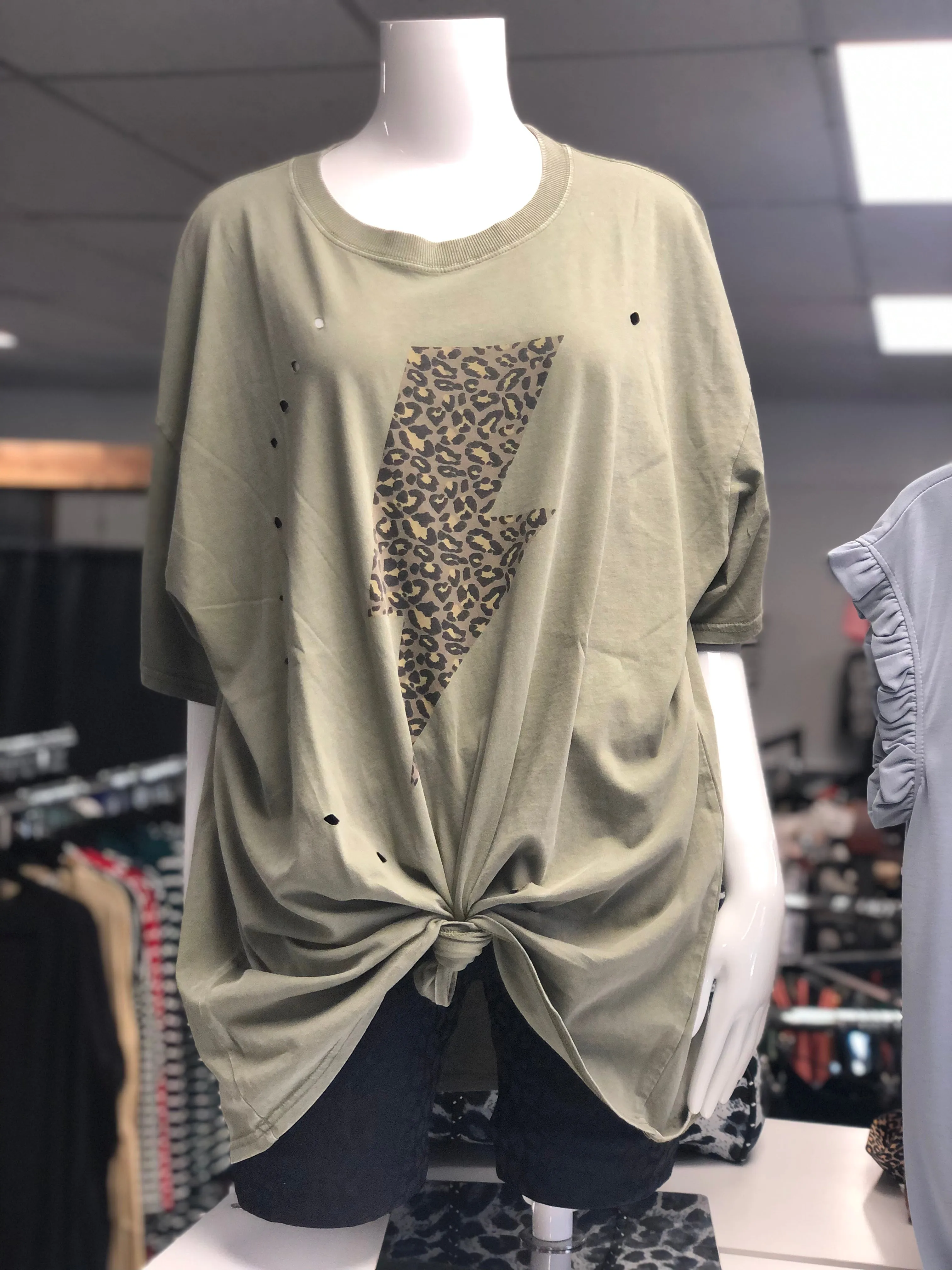 Leopard Bolt Distressed Top-2 Colors Available