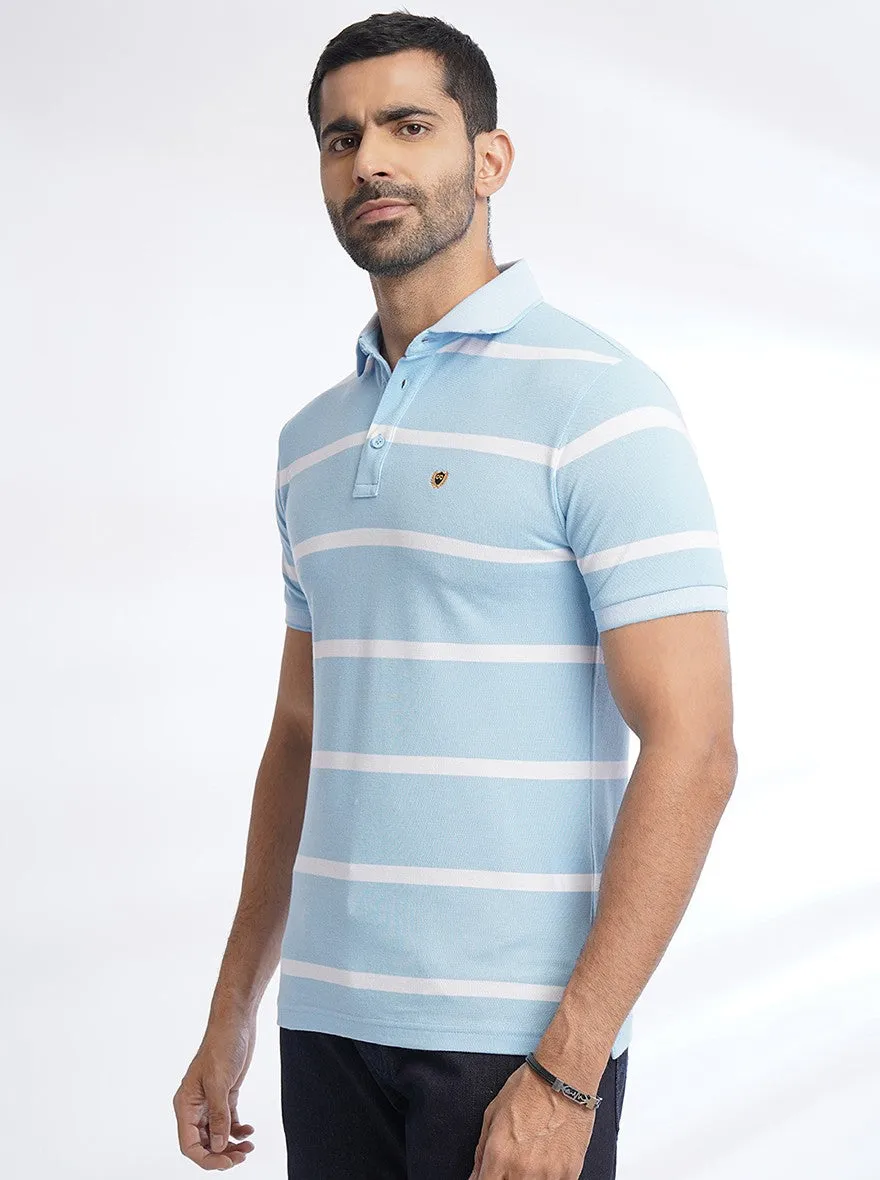 Light Blue Striped Slim Fit Polo T-Shirt | JadeBlue