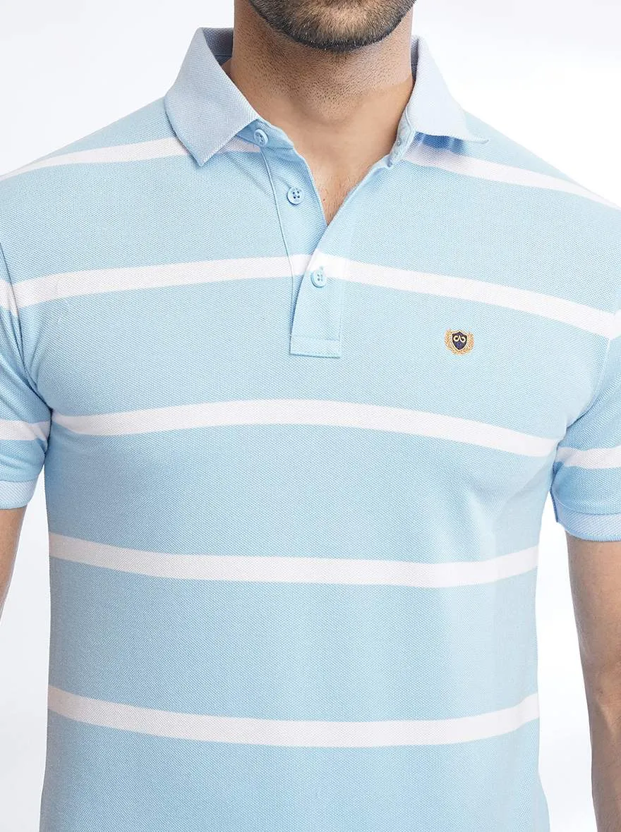 Light Blue Striped Slim Fit Polo T-Shirt | JadeBlue