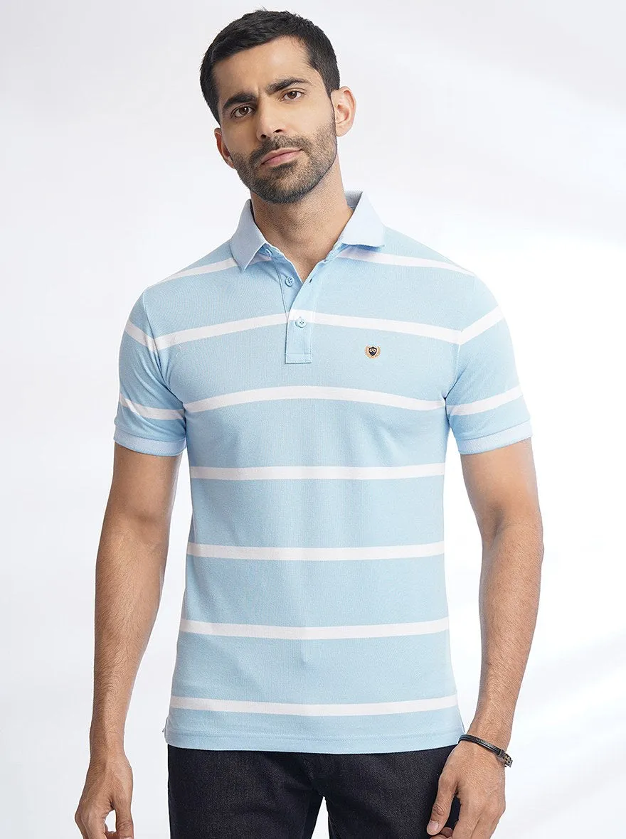 Light Blue Striped Slim Fit Polo T-Shirt | JadeBlue