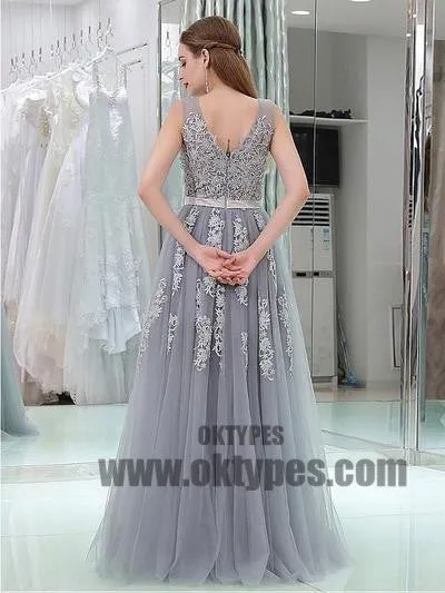 Long Prom Dresses, V-neck Prom Dresses, Lace Prom Dresses, Appliques Prom Dresses, Charming Prom Dresses, Zipper Prom Dresses, TYP0065
