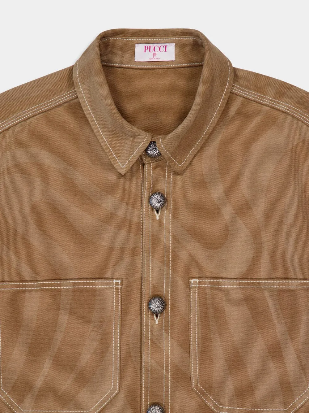 Marmo Print Canvas Jacket in Taupe